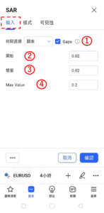 設置SAR指標-輸入