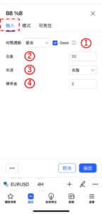 設置布林帶%B指標-輸入