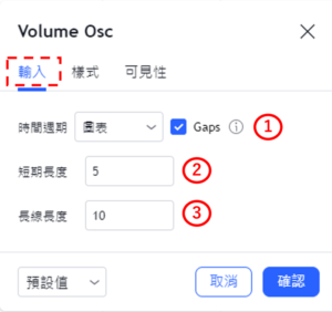 設定成交量震盪指標-輸入