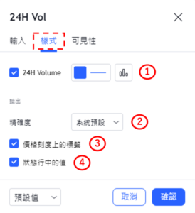 設定24小時成交量指標-樣式
