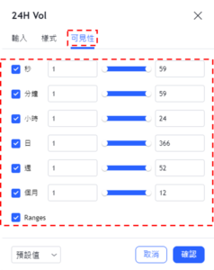 設定24小時成交量指標-可見性