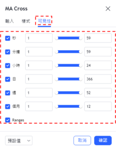 設定MA Cross指標-可見性